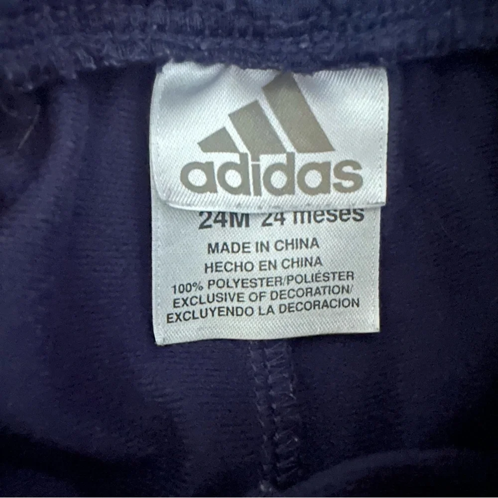 Adidas Toddler Navy Blue Joggers with Red Stripes, Size 24M